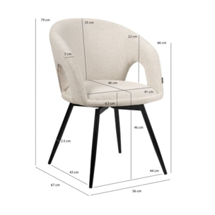 Chaise rotative 180° en tissu doux avec accoudoirs - AMBRE