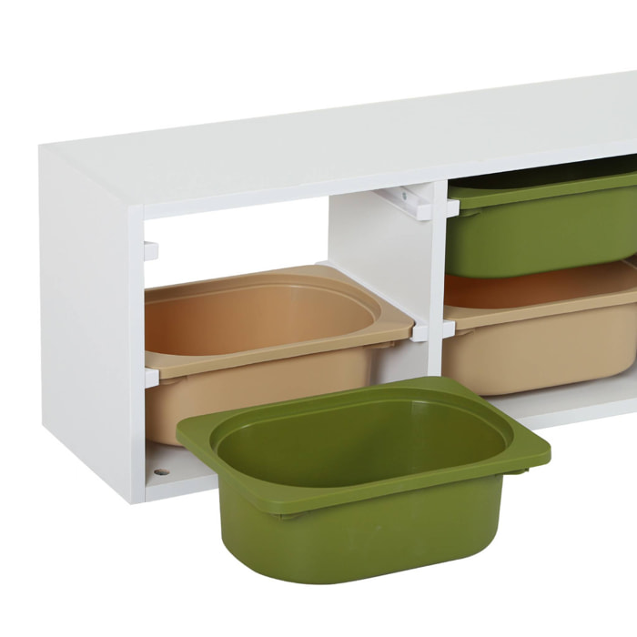 Meuble de rangement pour enfant. 6 bacs en plastique vert olive taupe - Sora