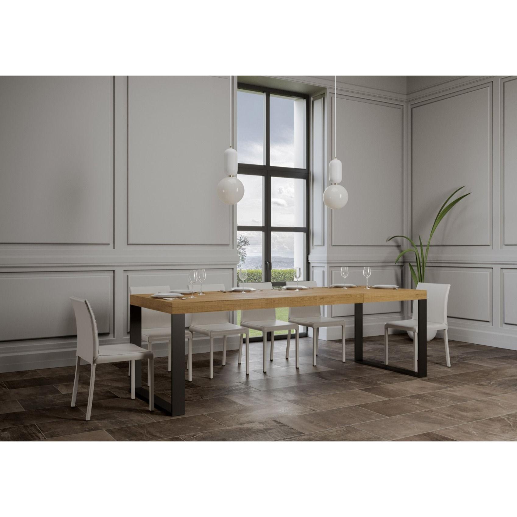 Mesa extensible 90x130/390 cm Tecno Premium Roble Natural estructura Antracita