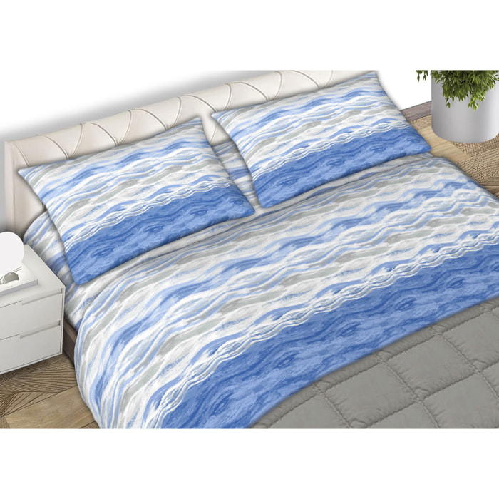 Completo Lenzuola 100% Cotone Disegno Pretty Azzurro CN