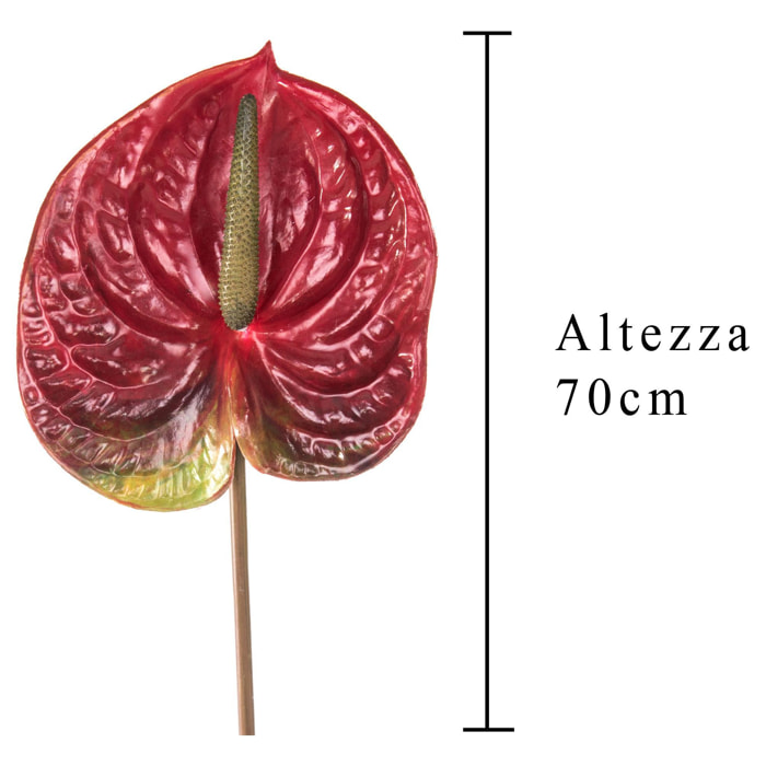 Fiore Di Anthurium. Altezza 70Cm - Pezzi 6 - 15X70X5cm - Colore: Rosso - Bianchi Dino - Fiori Artificiali