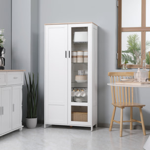 Armoire de rangement - 2 portes - 7 étagères - dim. 76L x 36l x 160H cm - blanc aspect chêne clair verre