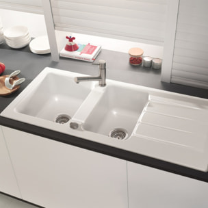 Evier 1 bac et demi 116 x 51 cm Architectura 80 Blanc vidage automatique inclus