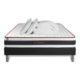 Pack matelas ENERGY + sommier noir + Couette + 2 oreillers