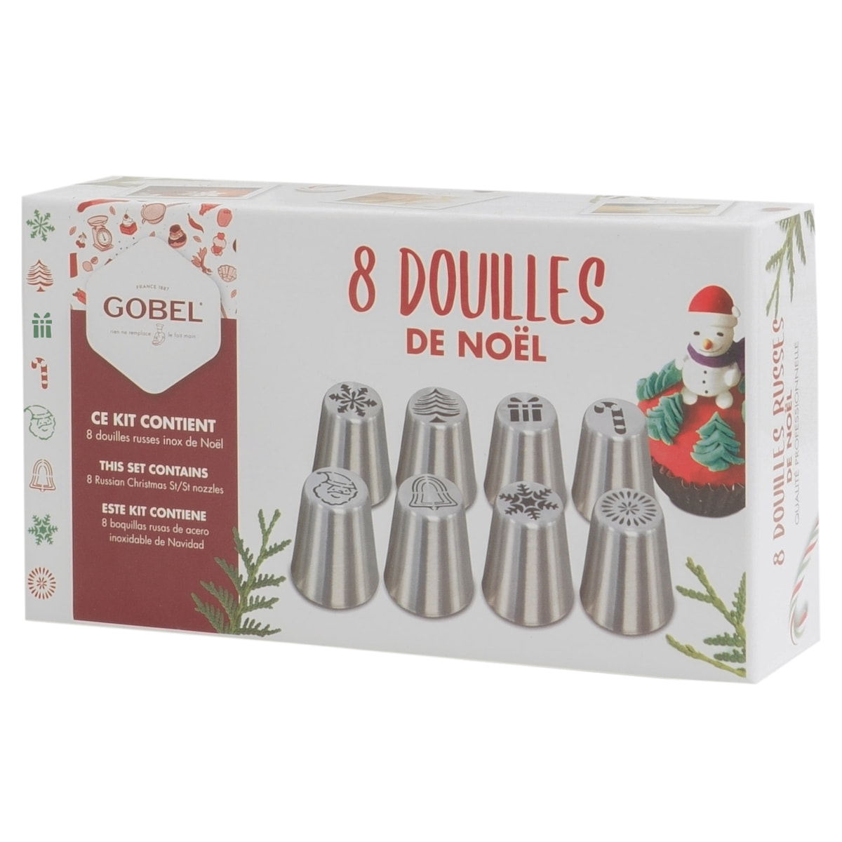 GOBEL - Coffret de 8 Douilles à Pâtisserie Professionnelles spéciales Noël - Réutilisable à l'infinie - En acier inoxydable - Douilles pâtissières haute qualité