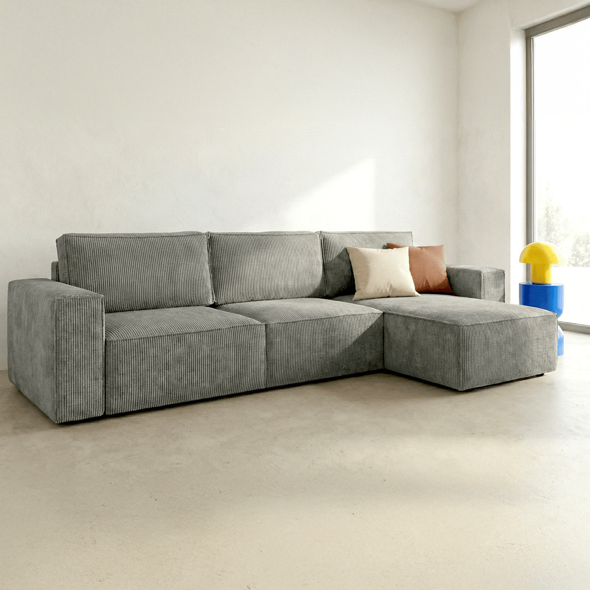 Canapé d'angle convertible 5 places en velours côtelé - HARPER