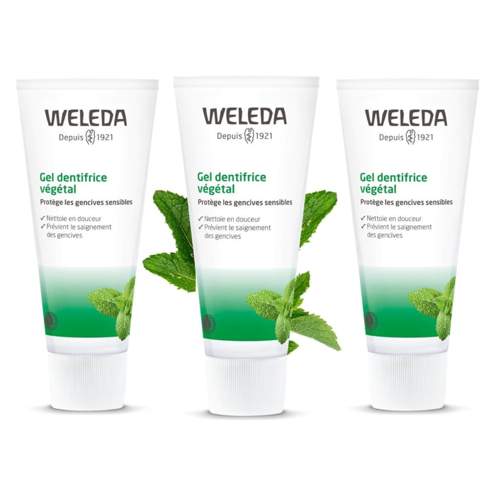 WELEDA - Trio Gel dentifrice végétal - Favorise la réduction de la sensibilité gingivale - Vegan* - Certifié Natrue** - Tube 75 ml  x 3