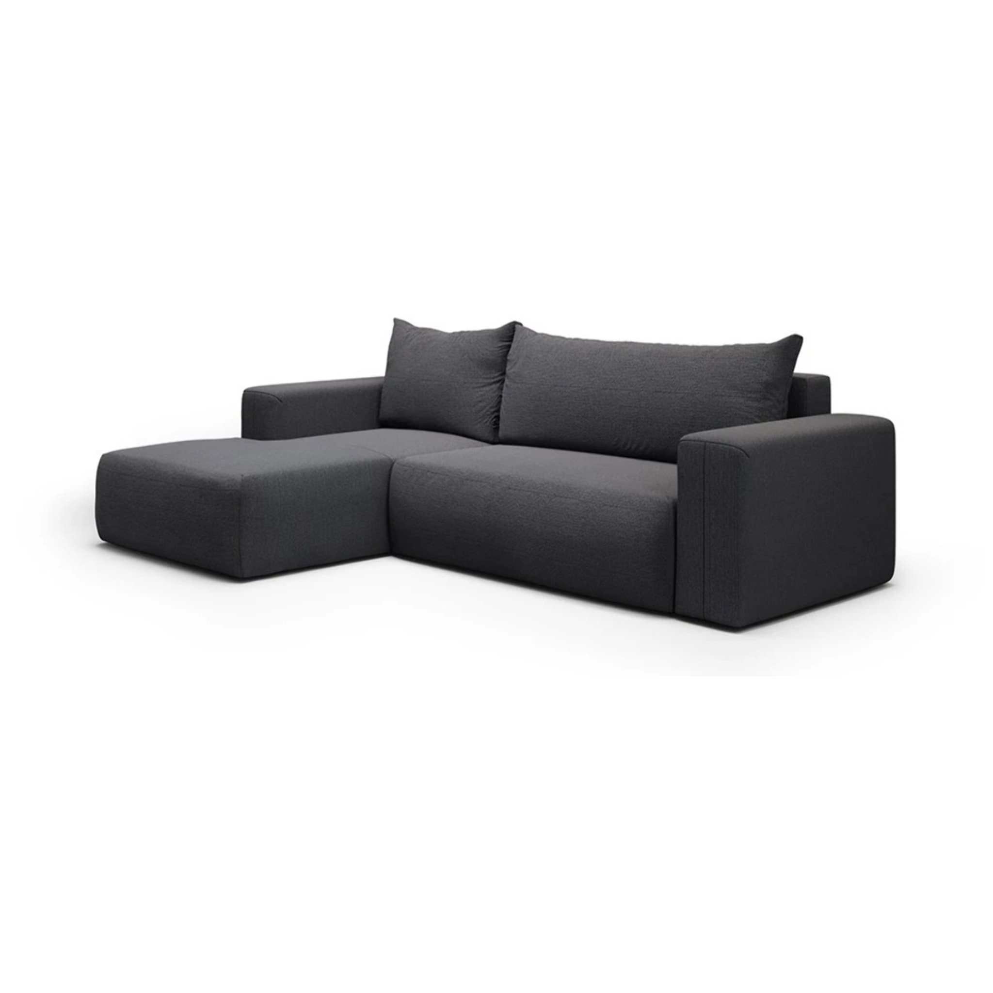 NALA - Canapé d'angle gauche convertible 4 places en tissu gris foncé