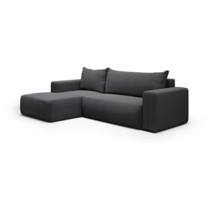 NALA - Canapé d'angle gauche convertible 4 places en tissu gris foncé