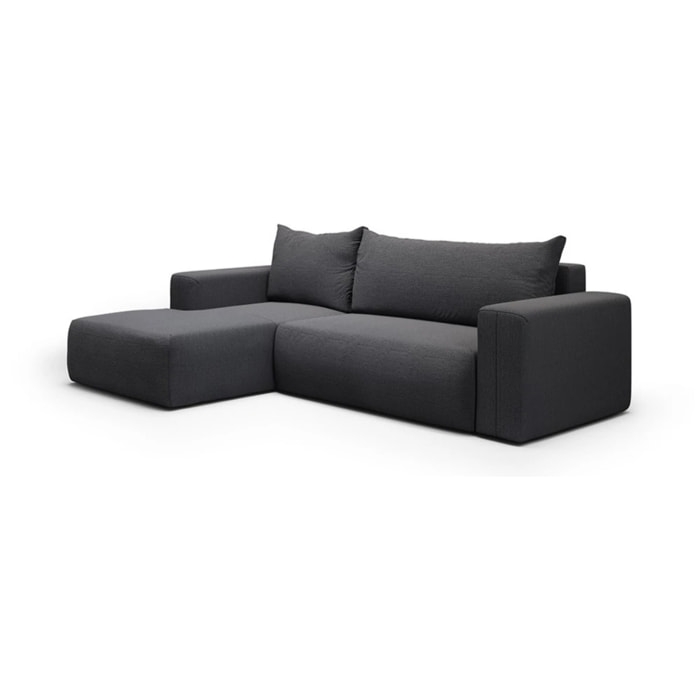 NALA - Canapé d'angle gauche convertible 4 places en tissu gris foncé