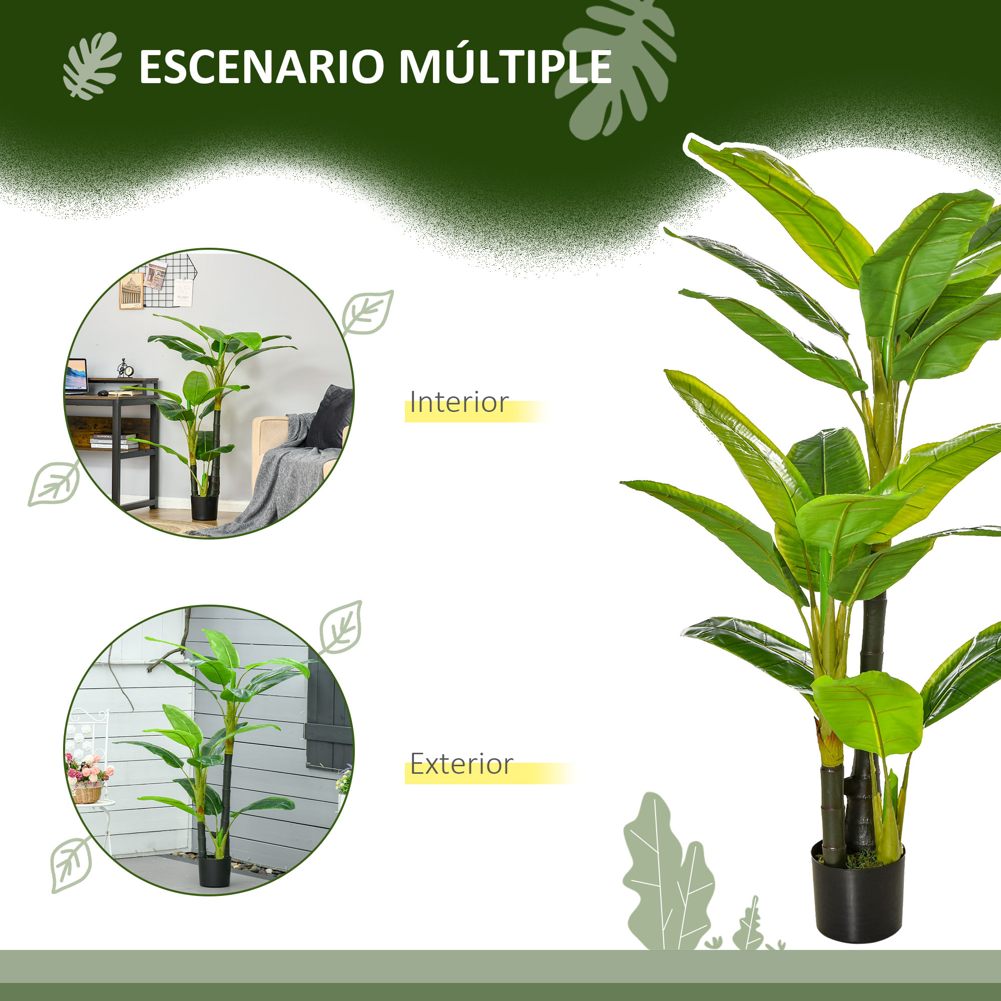 Bananera Artificial 150 cm Platanera Artificial con Maceta y 18 Hojas Planta Artificial para Decoración de Hogar Terraza Jardín Salón Oficina Verde