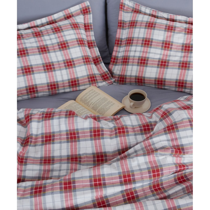 Parure de lit Flanelle de coton imprimé "Cosy rouge"