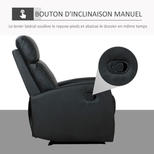 Fauteuil de relaxation inclinable 170° avec repose-pied ajustable revêtement synthétique noir