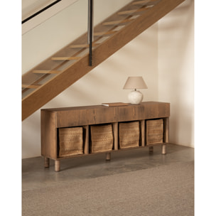 Buffet avec 4 tiroirs en bois de placage de frêne naturel en teinte noisette de 176x40cm Hauteur: 75 Longueur: 176 Largeur: 40