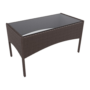 Set Di Mobili da Giardino Salotto Salottino in Rattan 4 Posti con Tavolino Ripiano In Vetro 2 Poltrone Divano 2 Posti Giardino Esterno Cuscini Marrone