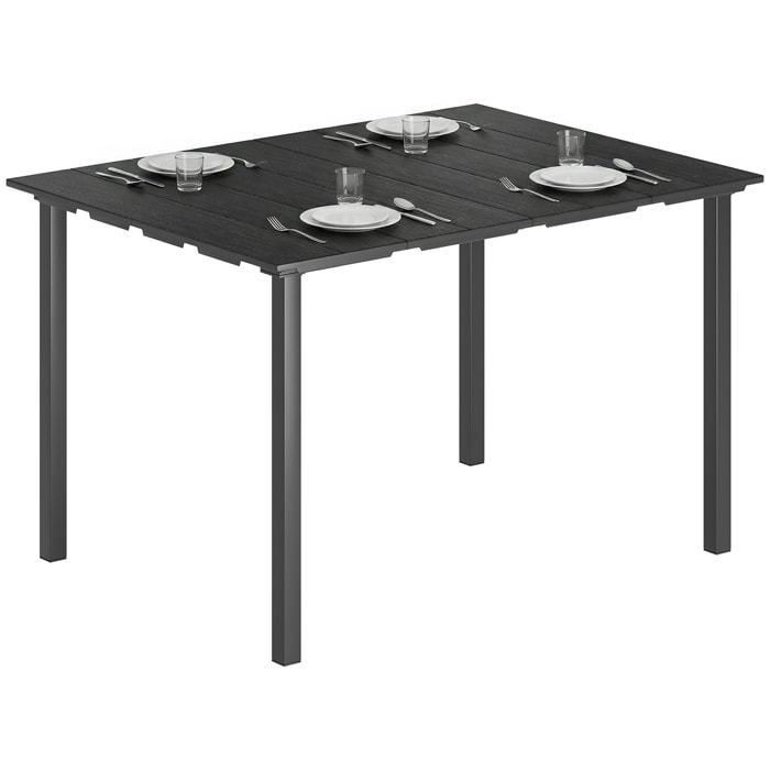 Mesa de Comedor de Jardín Rectangular, Mesa de Terraza Exterior 120x90x74 cm, con Encimera de HDPE y Estructura Metálica, para 6 Personas, Carga 50 kg, para Patio, Balcón, Negro