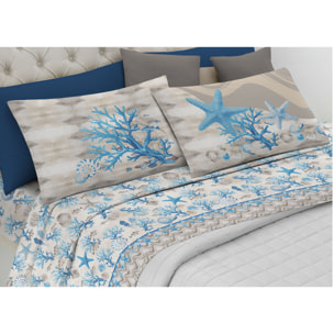 Completo Lenzuola 100% Cotone Marina Azzurro