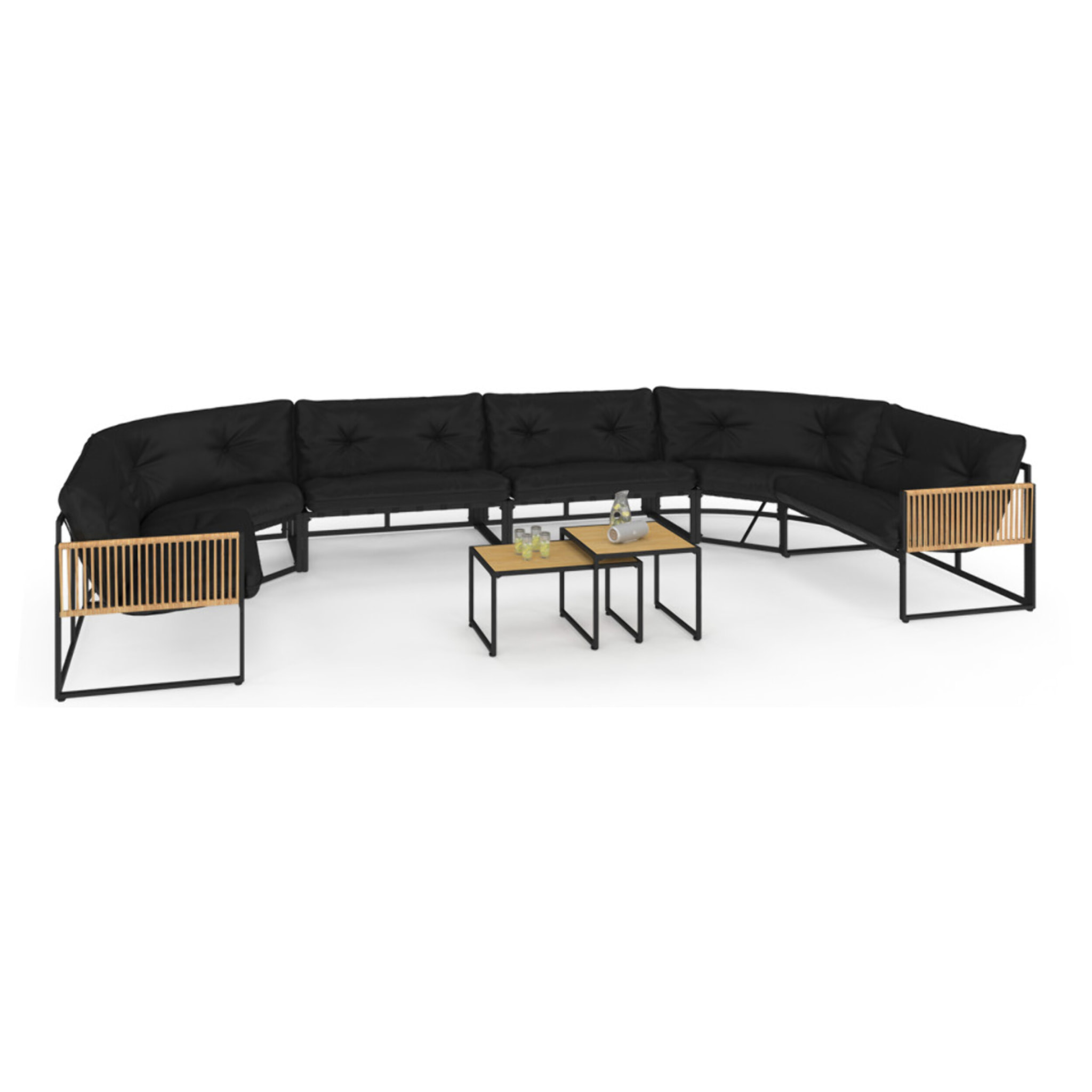 Salon de jardin d'angle Ozéa 12 places noir et cordage