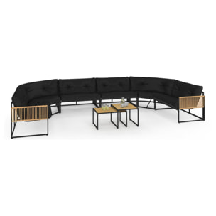 Salon de jardin d'angle Ozéa 12 places noir et cordage