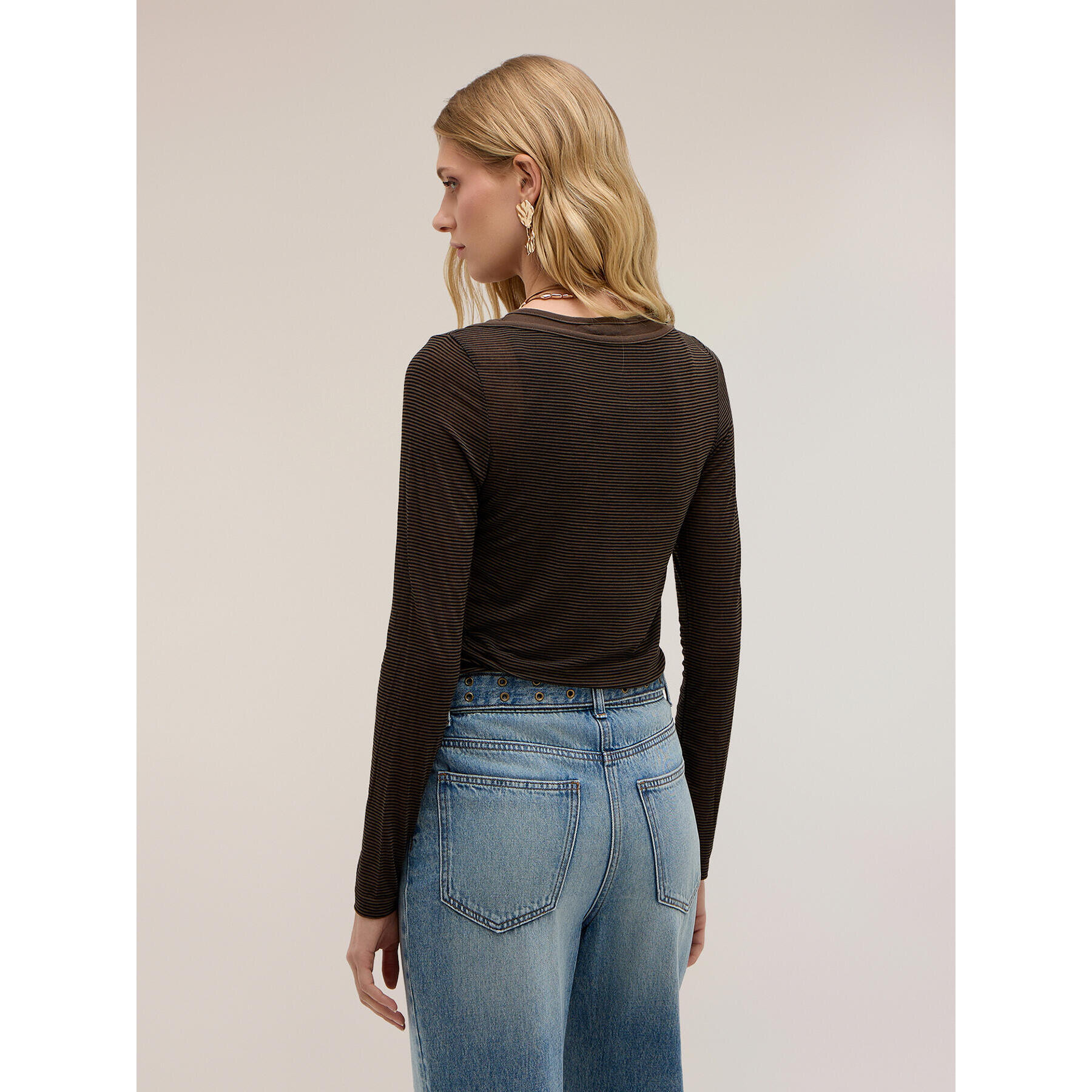 Motivi - T-shirt a righe con canotta - Marrone