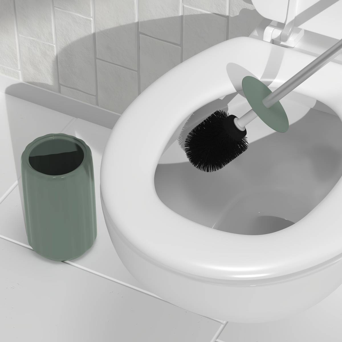 Brosse WC Colorama en céramique H.40cm vert céladon