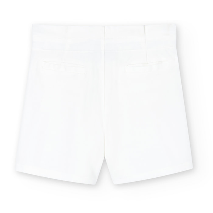Bermudas para niña en algodón liso de color blanco-Pantalón