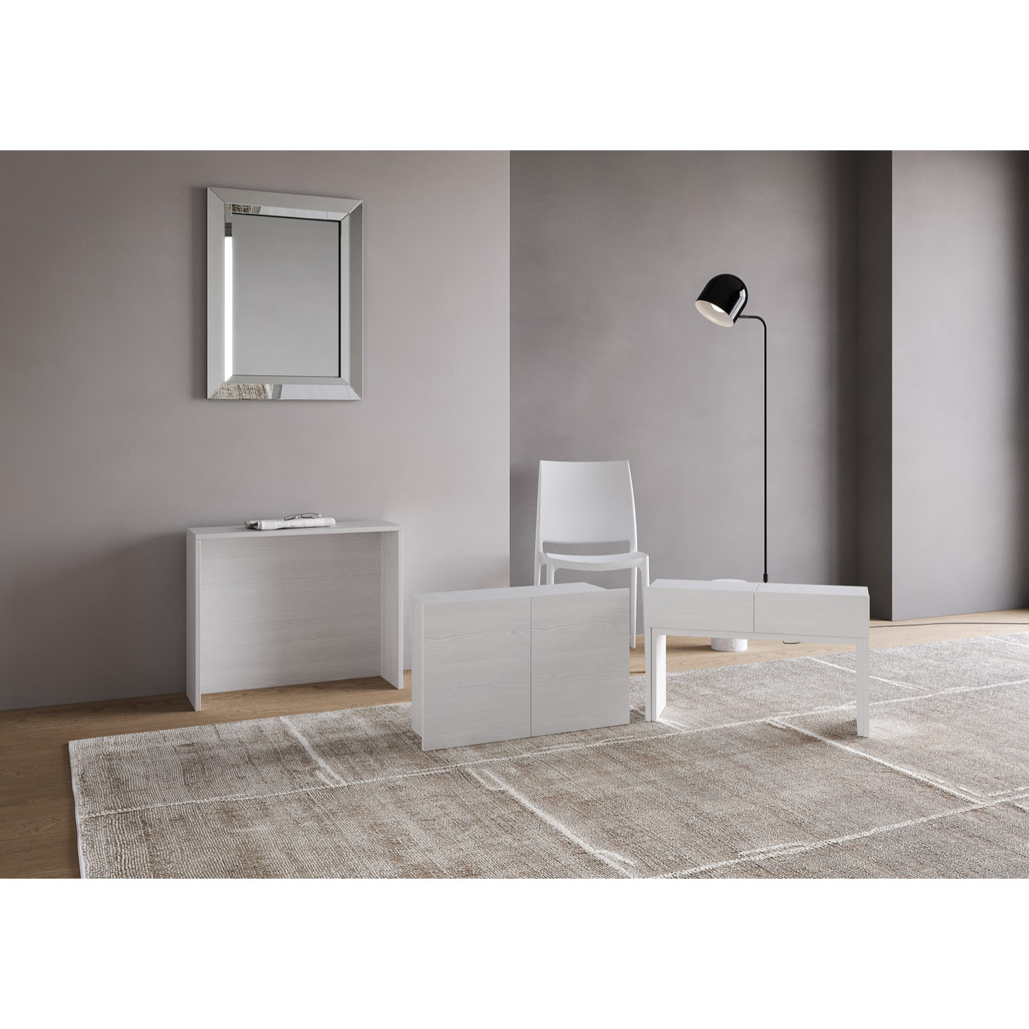 Bancs inférieur et supérieur extensible 26x72/300 cm Evolve Frêne Blanc rallonges internes