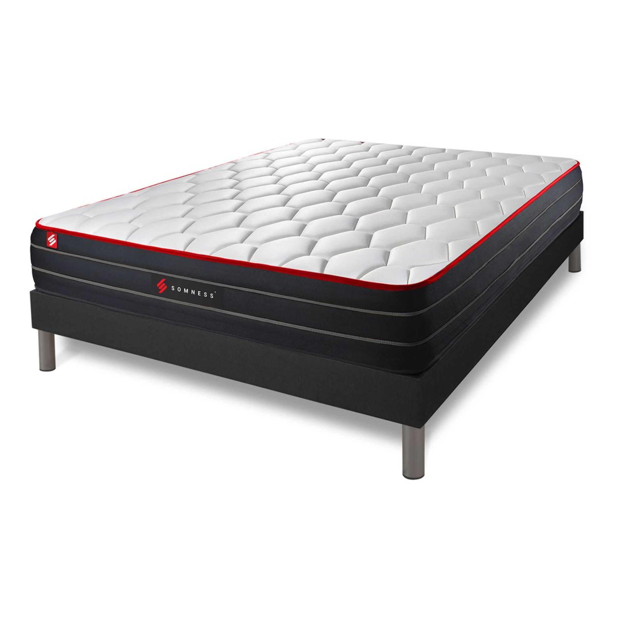 Ensemble - Matelas Hybride 26cm d'épaisseur - 7 zones de confort - Confort équilibré - Sommier tapissier monobloc - 2 places