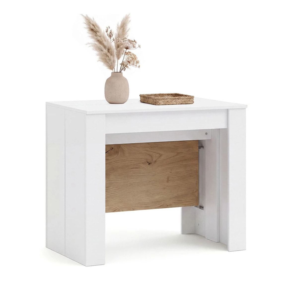 Mesa consola extensible en blanco artik y alpine oak 50-235x90 cm Denis Blanco Artik (Blanco Mate) - Alpine Oak