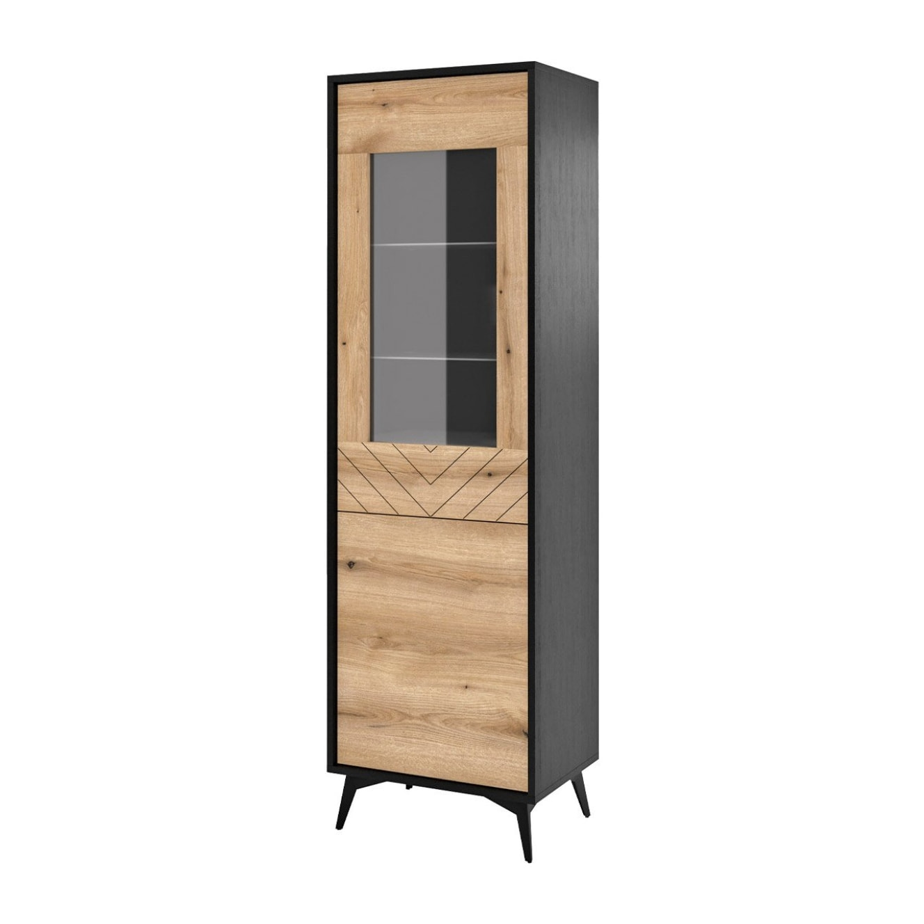 Peter - vitrine - bois et noir - 54x178 cm - style industriel - Bois / Noir