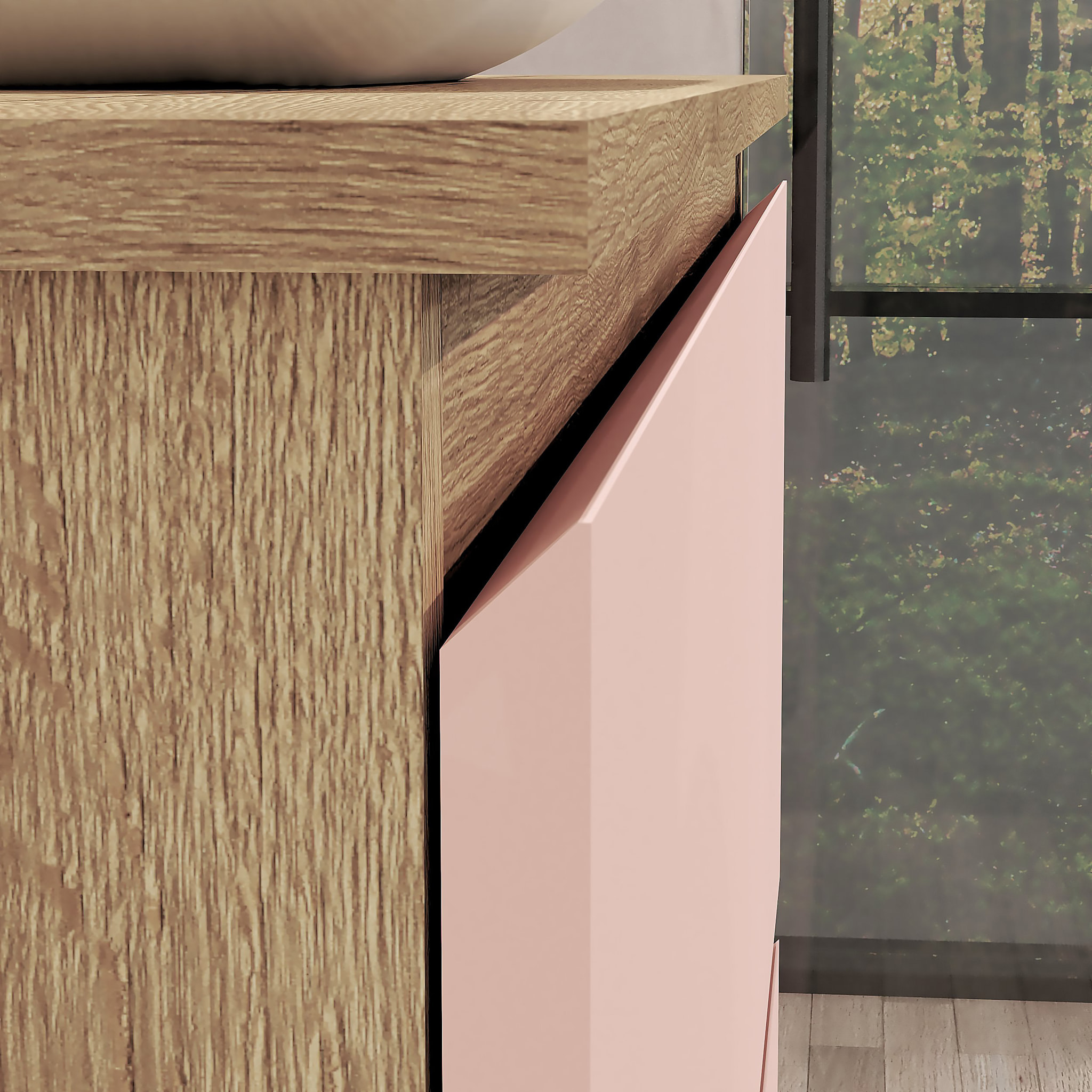 Conjunto de Baño Nia | Mueble Suspendido | 90 cm Rosa | Dos Cajones | Lavabo Sobrepuesto | No incluye Espejo | Mueble Montado| Alday
