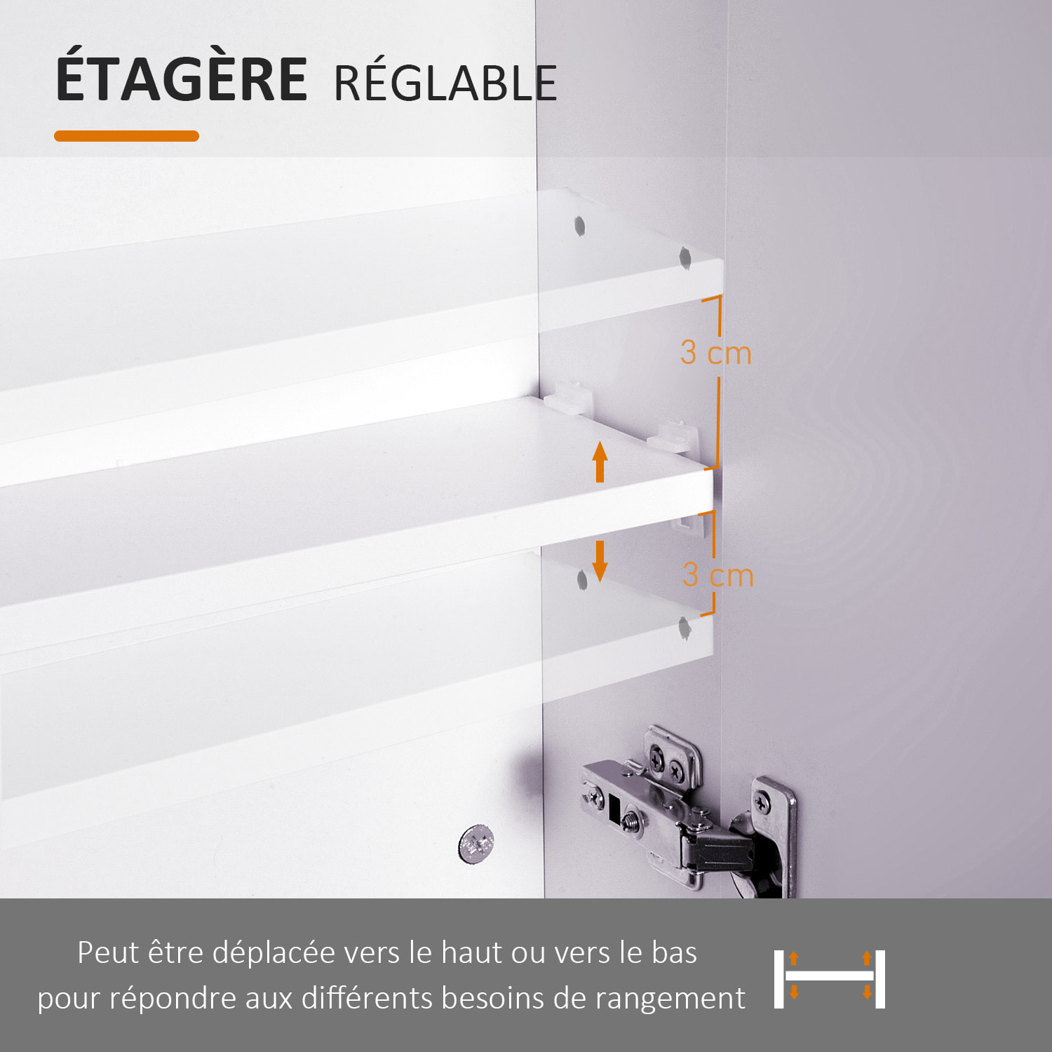 Armoire miroir murale de salle de bain 3 étagères réglables dim. 70L x 60H cm blanc