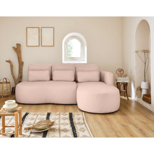 Mahina - canapé d'angle droit - 4 places - convertible avec coffre - en tissu bouclette - Rose