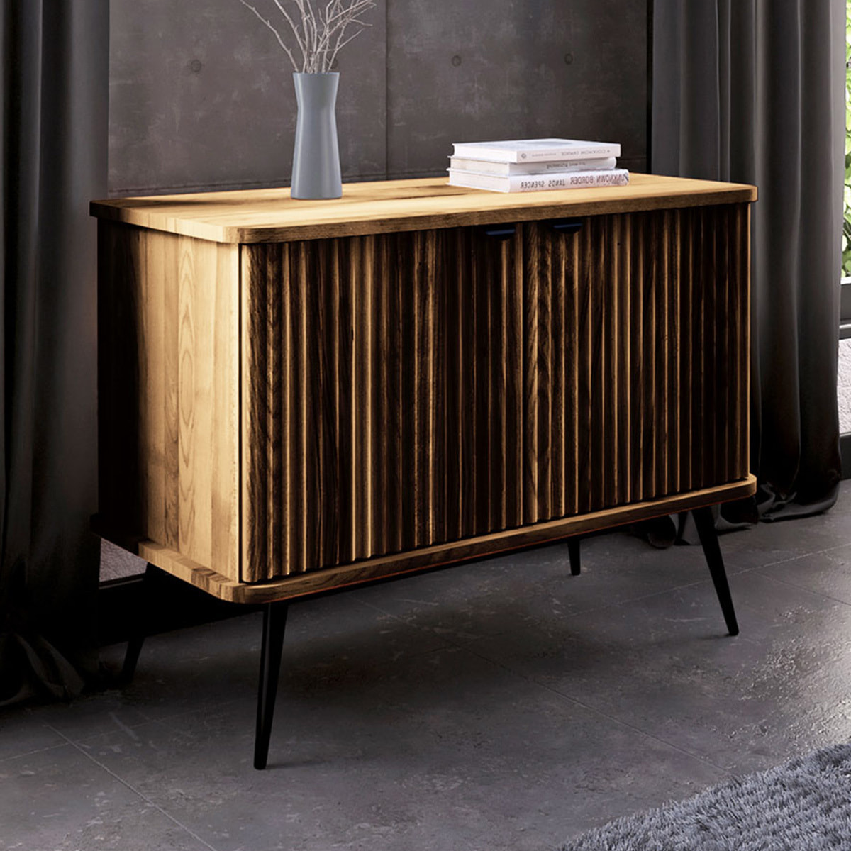 Buffet Bois Hêtre Massif Amalfi, 2 Portes, L.97 x P.46 x H.72 cm, Style Naturel