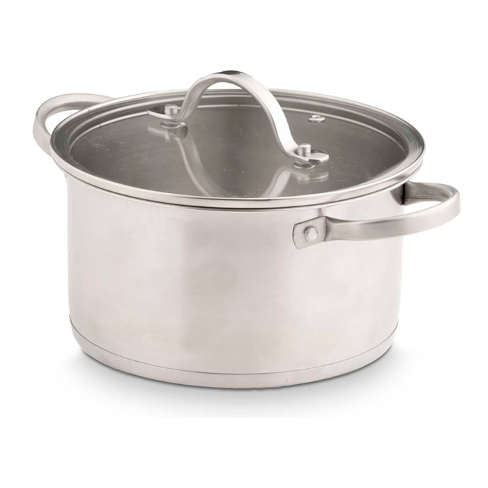 Casseruola in acciaio inox con coperchio in vetro. 20cm di diametro.