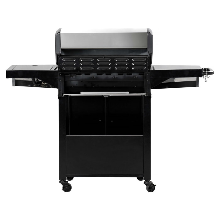 Barbecue gaz avec couvercle en verre "Bingo 5" - 4 brûleurs + 1 latéral + Housse protection - 15.2 kW - Noir