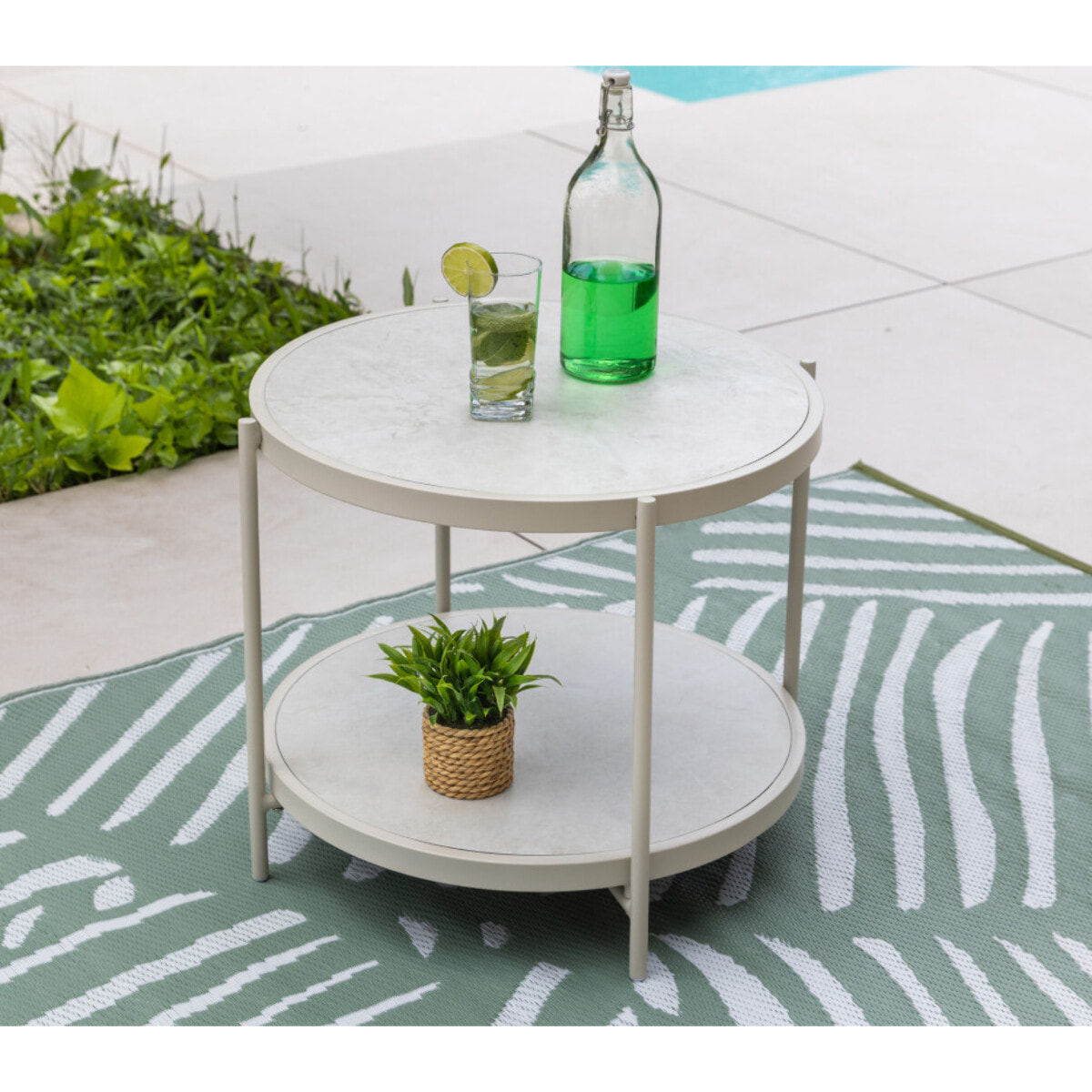 Salon de jardin bas avec repose-pieds - 2 places - lin - BISCARROSSE