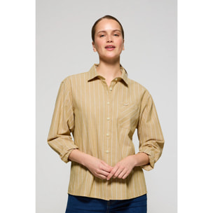 Camicia senape Scarlet a righe loose fit con chiusura a bottoni perlata