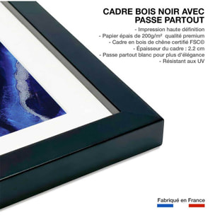 Poster bleu malte Affiche + cadre en bois - Noir