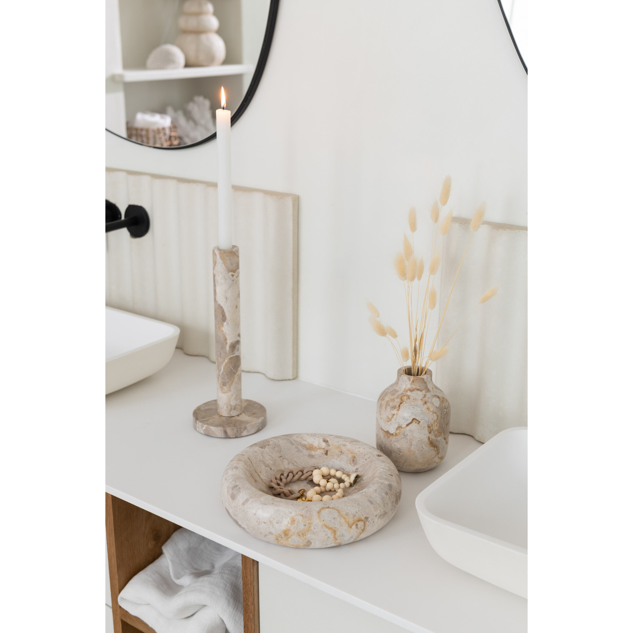 J-Line bougeoir Marbre - pierre - beige - set de 3