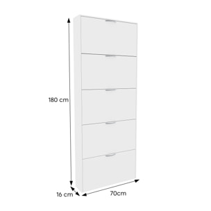 Scarpiera Portascarpe 5 Ante In Legno Da Ingresso Salvaspazio A Ribalta Soggiorno Camera Ufficio Design Ultra Slim Moderno 180 x 70 x 16 Cm Bianco