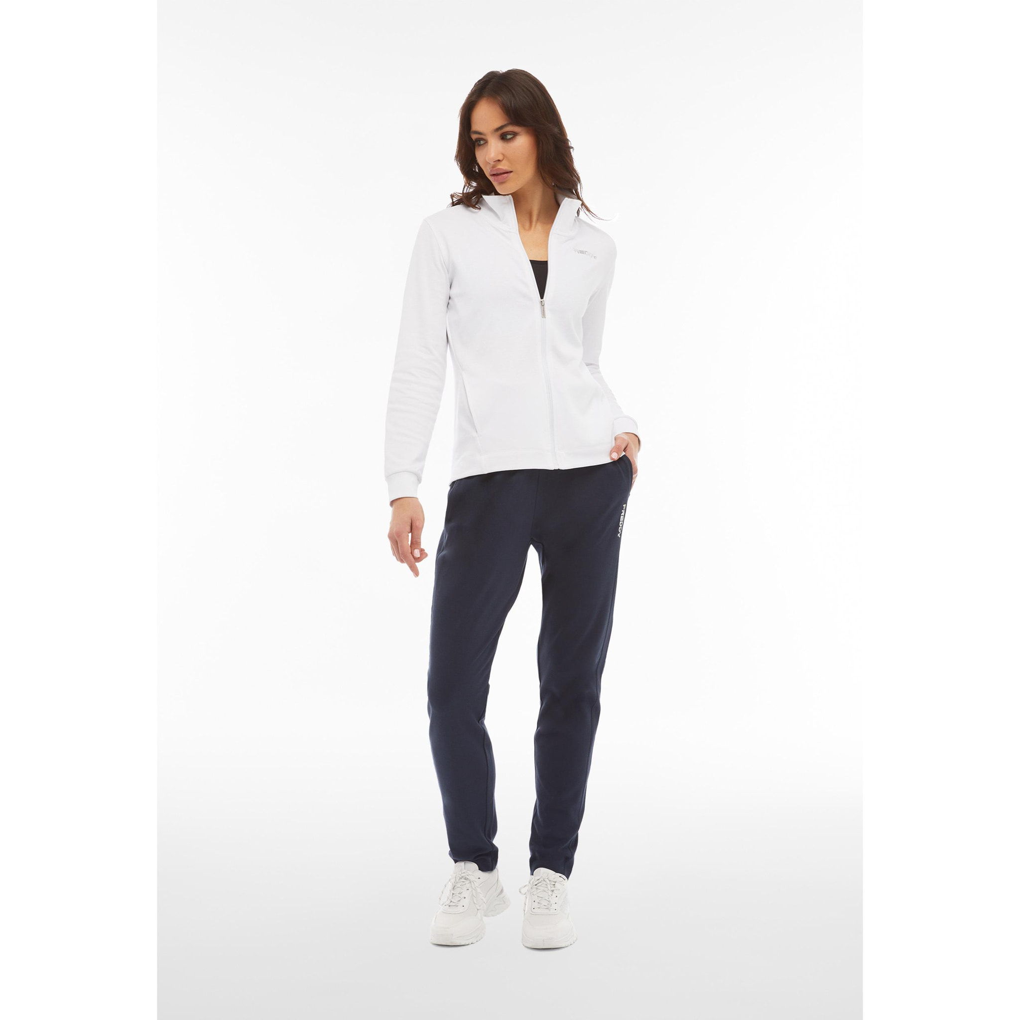 Tuta donna in cotone interlock con zip e collo alto