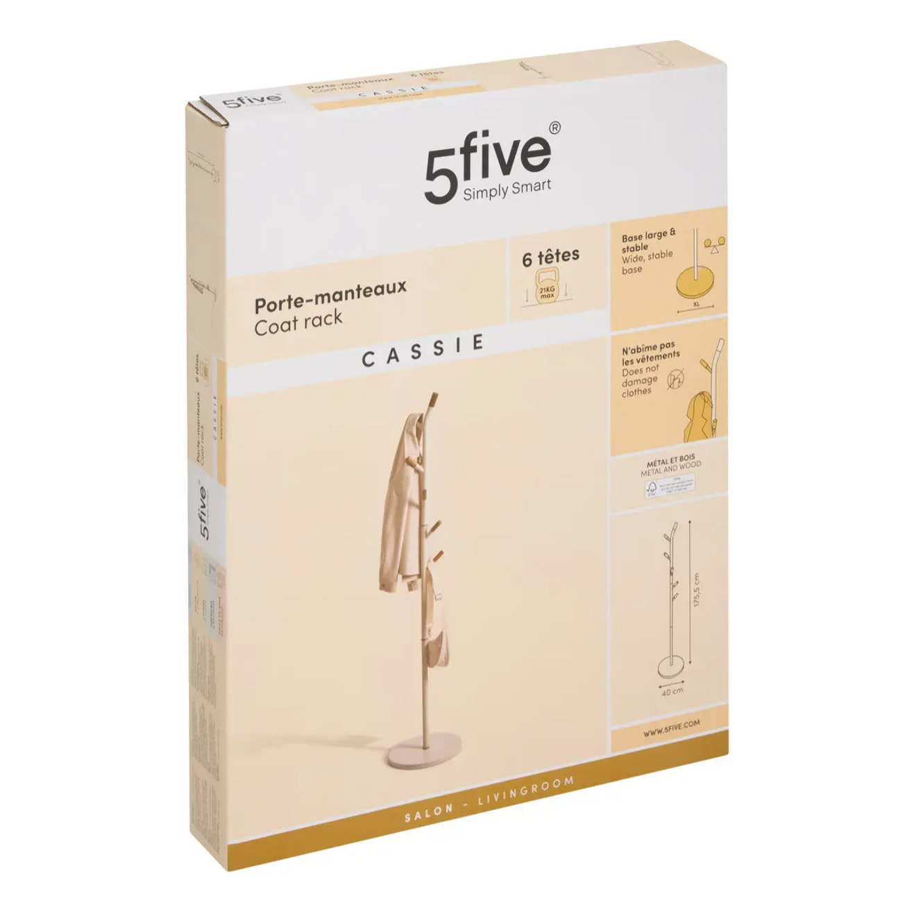 Porte-manteaux 6 patères Cassie beige H 175,5cm