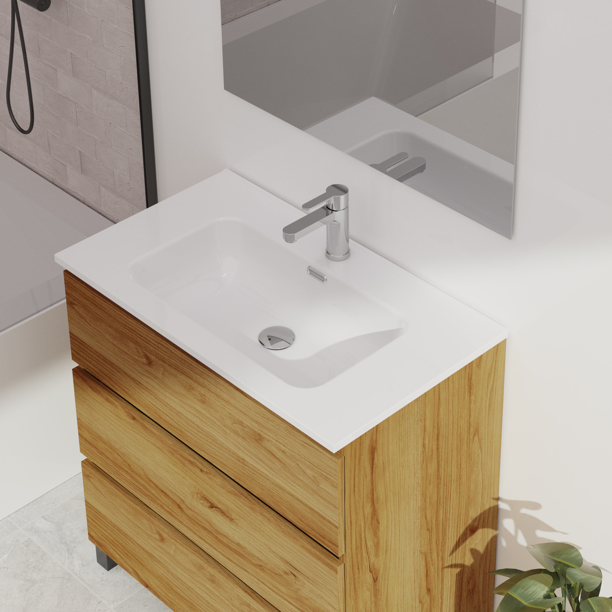 Conjunto de baño Wink | 90 cm Teka | Tres cajones | Lavabo encastrado | No incluye espejo | Mueble montado | Alday
