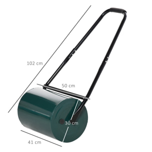 Rodillo para Césped Ancho 50cm Ø30cm Rodillo de Césped de 30L Relleno de Arena o Agua con Mango en U para Jardín Granja Verde Oscuro