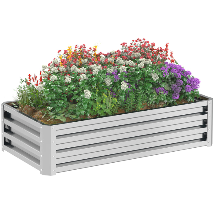 Jardinera Exterior Grande de Acero Galvanizado, Huerto Urbano Elevado para Cultivar Plantas, Flores, Hierba, Macetero Exterior Rectangular con Fondo Abierto, 120x60x30,5 cm, Plata