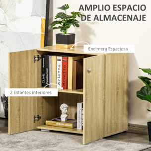 HOMCOM Aparador de Salón con 2 Puertas Armario Auxiliar con 2 Estantes para Libros Ropa Juguetes Estilo Moderno 70x39x70 cm Madera Natural