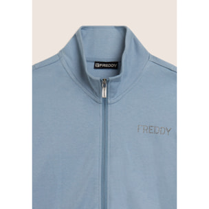 Tuta con zip e collo alto, logo con strass