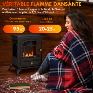 Cheminée bioéthanol sur pied style néo-rétro poêle 1 brûleur 1,2 L dim. 45L x 28l x 54H cm couverture 20-25 m² acier noir