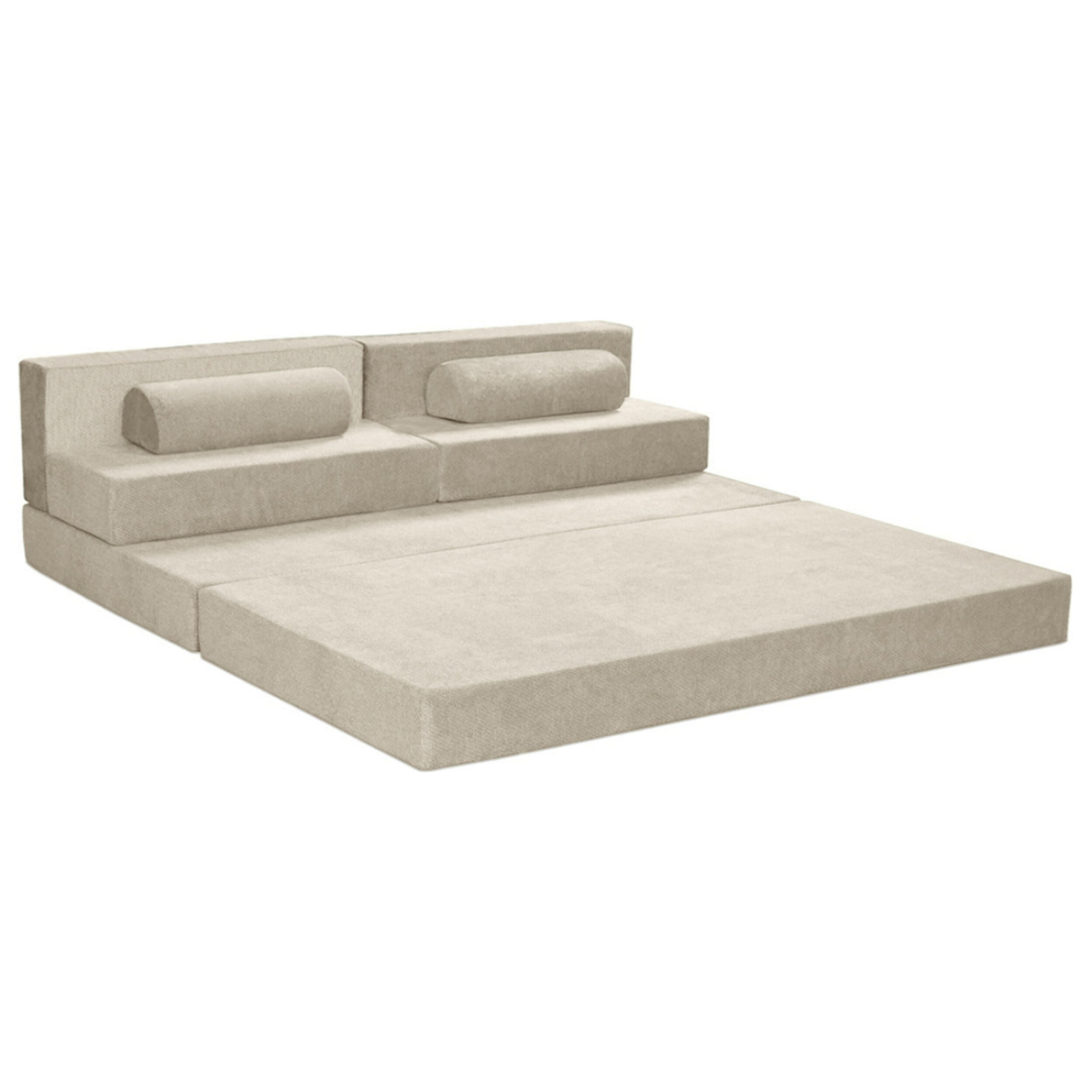 Astral - Canapé 3 places convertible en velours texturé - Beige